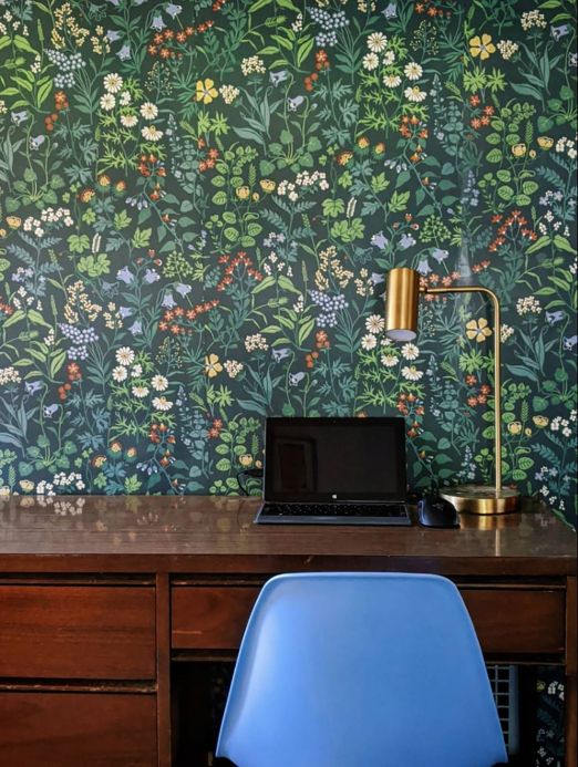 Papel de parede sala de estar Papel de parede Aislinn verde azulado Ver ambiente