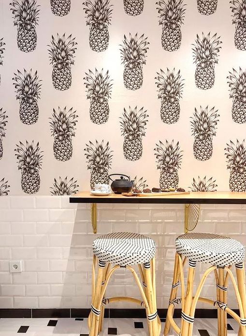 Paper-based Wallpaper Wallpaper Pineapple Paradise black grey Room View