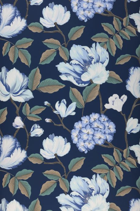 Papel de parede floral Papel de parede Alba azul escuro Largura do rolo