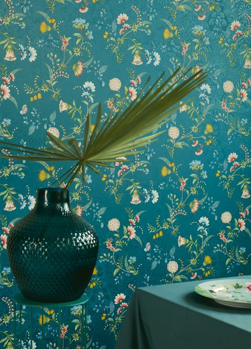 Papel pintado floral Papel pintado Pomona azul agua Ver habitación