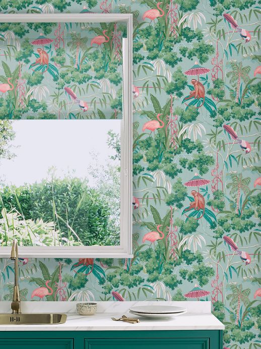 Colours Wallpaper Curious Jungle turquoise Room View
