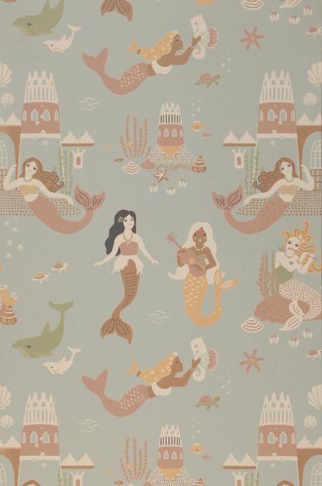Majvillan Wallpaper Wallpaper Mermaid Reef pastel grey blue Roll Width