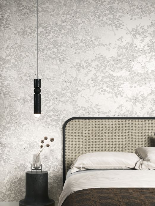 Papel de parede floral Papel de parede Kirigami cinza claro pérola Ver ambiente