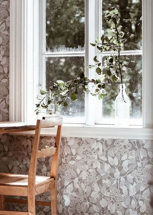 Papel de parede floral Papel de parede Hedera cinza claro Ver ambiente