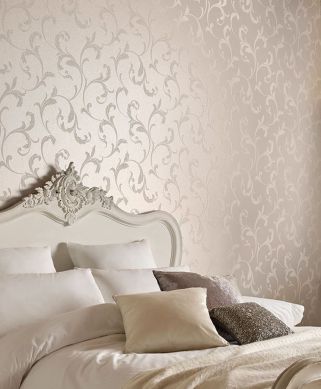 Wallpaper Iwana cream white pearl lustre Room View