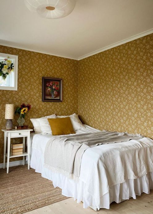 Papel pintado dormitorio Papel pintado Patricia ocre Ver habitación