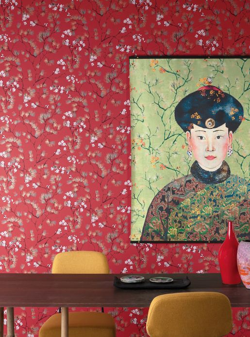 Papel pintado oriental Papel pintado Makino rojo oriente Ver habitación