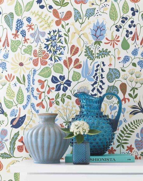 Floral Wallpaper Wallpaper Eurynome light blue Room View