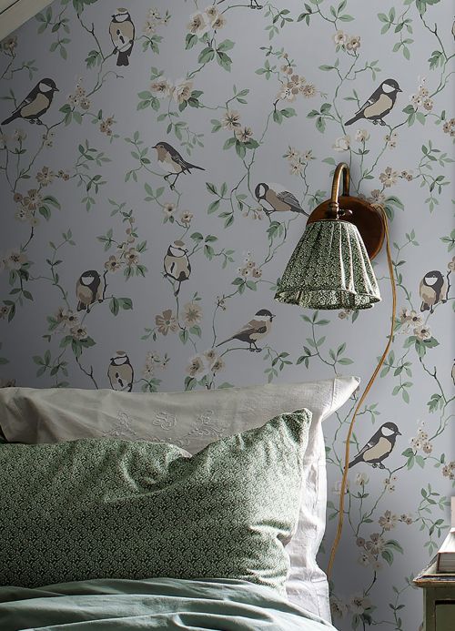 Bird Wallpaper Wallpaper Loredana light grey Room View