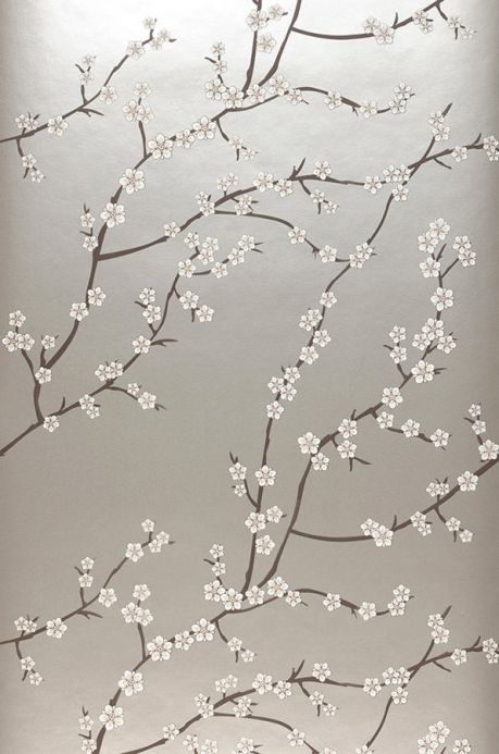 Papel de parede botânico Papel de parede Kyoto cinza prateado brilhante Largura do rolo
