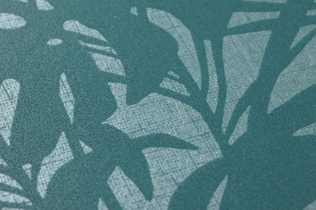 Carta da parati botanica Carta da parati Persephone verde turchese Visuale dettaglio