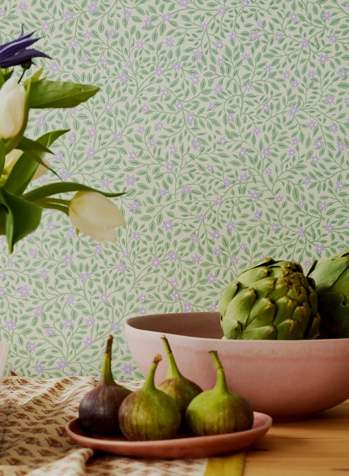 Papel de parede floral Papel de parede Karina verde pálido Ver ambiente