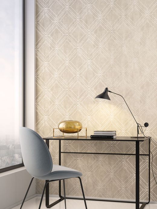Geometric Wallpaper Wallpaper Malekid light beige Room View