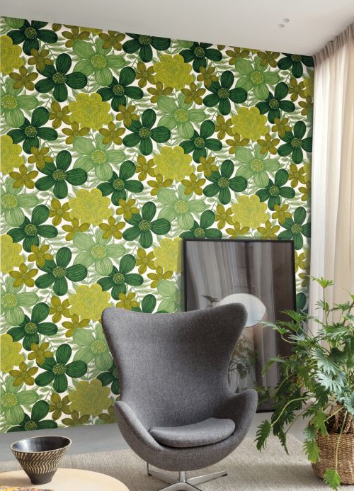 Papel de parede floral Papel de parede Othilia verde Ver ambiente