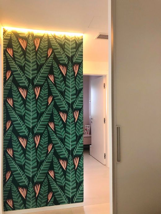 Papel de parede botânico Papel de parede Jungle turquesa menta Ver ambiente