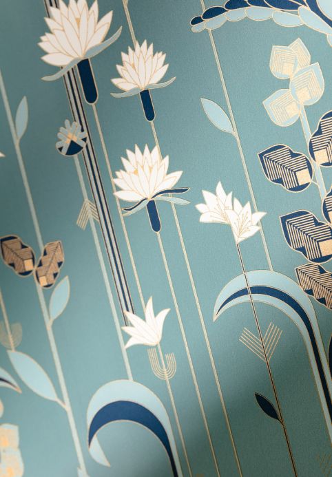 Art Deco Tapeten Tapete Cordia Minttürkis Detailansicht
