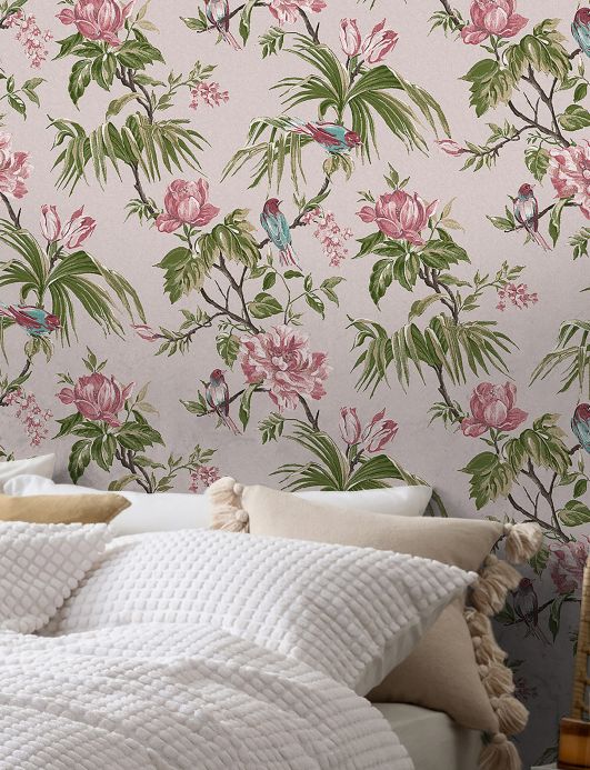 Bird Wallpaper Wallpaper Belinda pale pink Room View