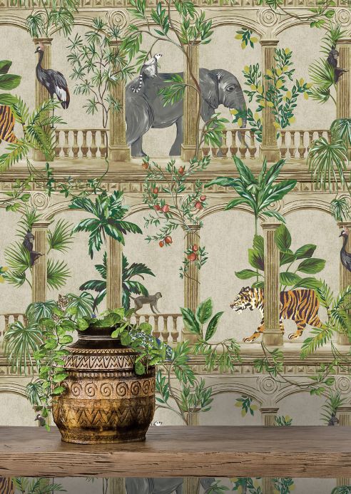 Oriental Wallpaper Wallpaper Lunasa pebble grey Room View
