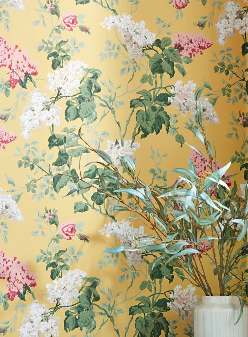Papel pintado floral Papel pintado Colbert amarillento claro Ver habitación