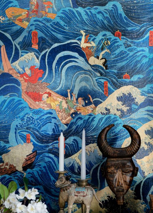 Beige Wallpaper Wall mural The Former Emperor Metallic blue Room View