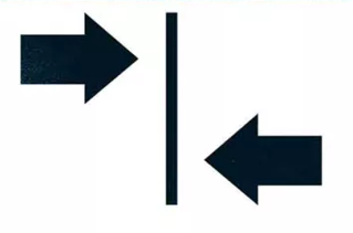 Icono para papel pintado con coincidencia desplazada: Dos flechas opuestas apuntando a una línea vertical central