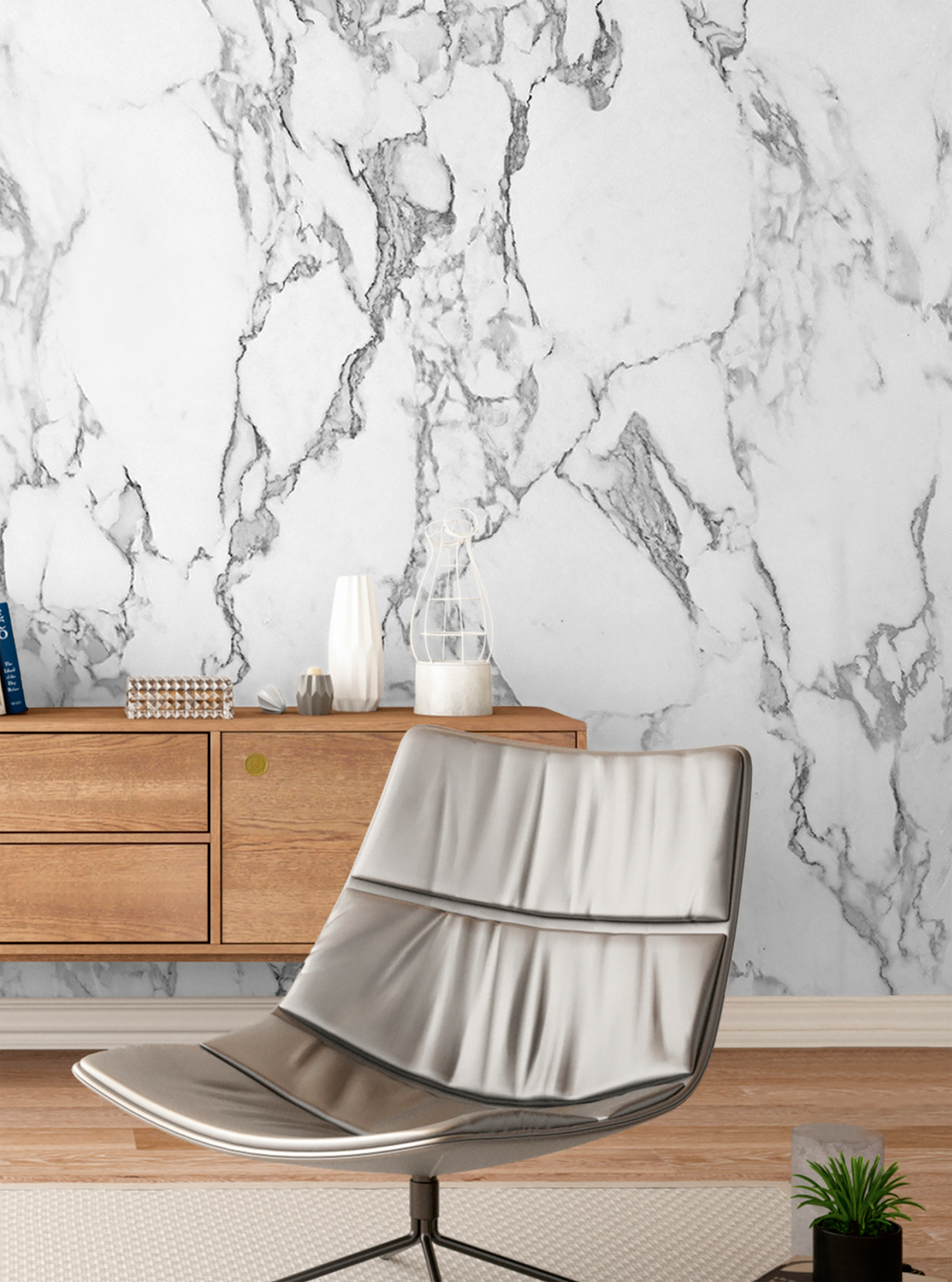 Wall mural White Marble grey white | Wallpaper from the 70s