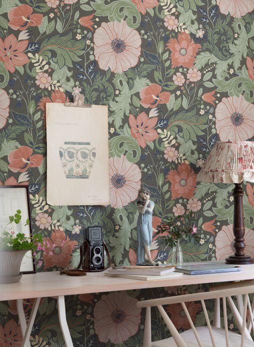 Floral Wallpaper Wallpaper Smilla grey brown Room View