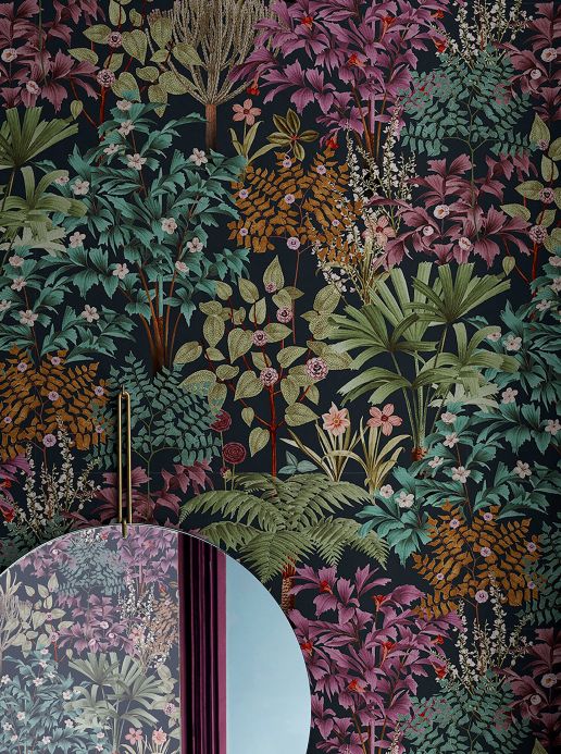 Papel pintado de hojas y follaje Papel pintado Raigon antracita Ver habitación