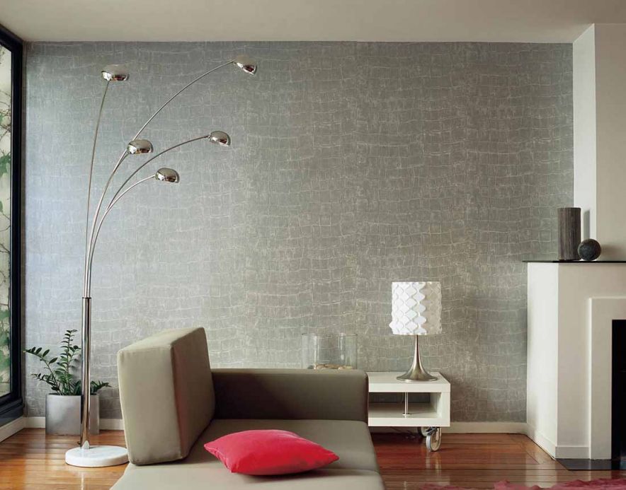 Paper-based Wallpaper Wallpaper Croco 08 silver grey Room View