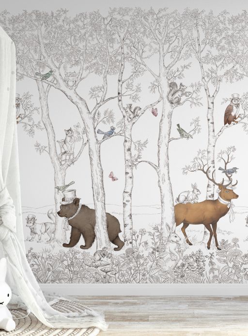 Papel pintado infantil Fotomural Animal Forest tonos de marrón Ver habitación