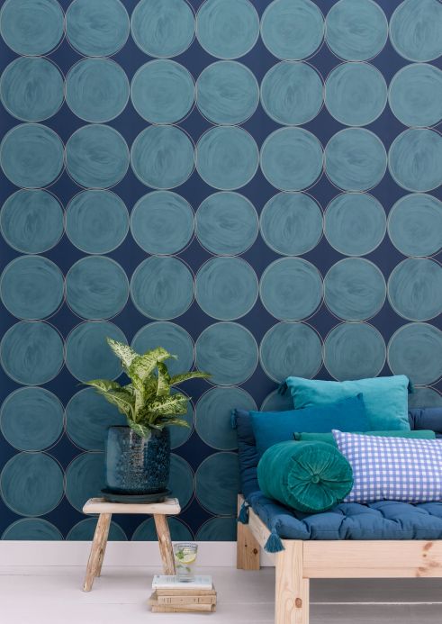 Papel de parede geométrico Papel de parede Rowan azul turquesa Ver ambiente