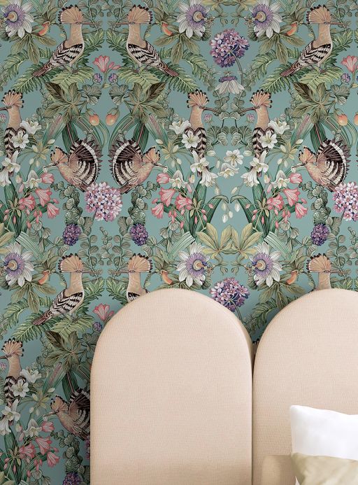 Bird Wallpaper Wallpaper Balabina mint turquoise Room View
