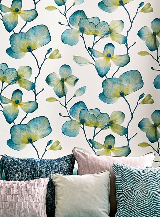Floral Wallpaper Wallpaper Munroe blue green Room View