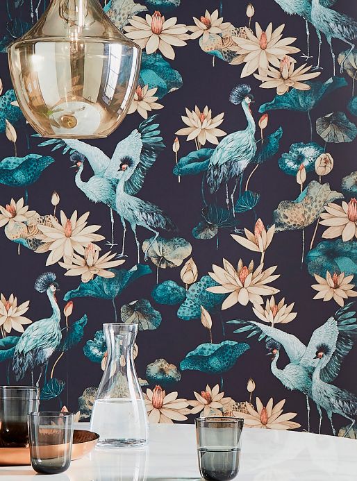 Bird Wallpaper Wallpaper Kimora black blue Room View