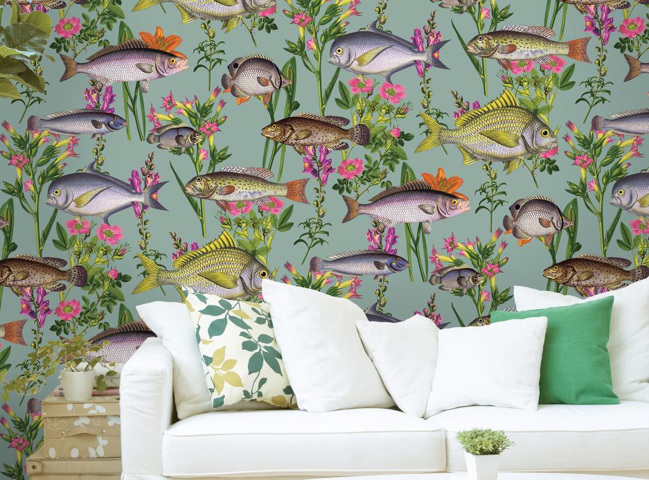 Papel de parede com peixes Papel de parede Pantea turquesa pastel Ver ambiente