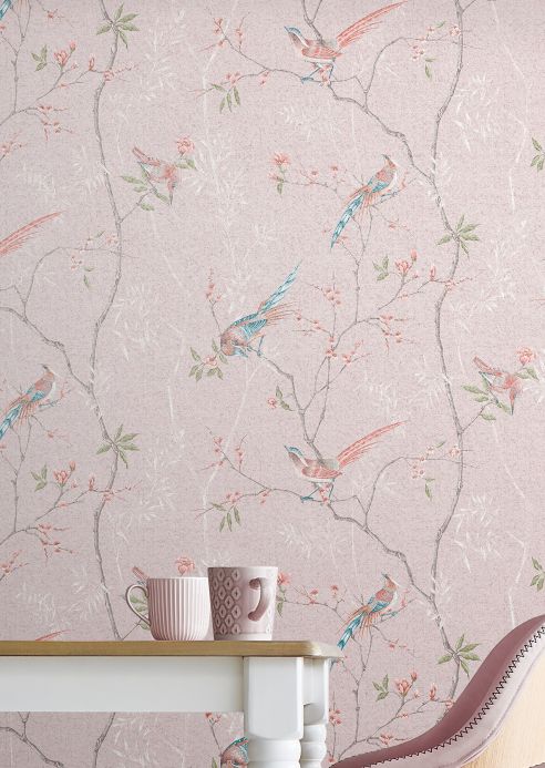 Bird Wallpaper Wallpaper Comtesse pale pink Room View