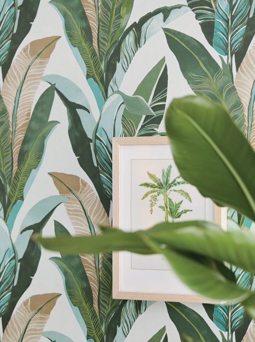 Papel pintado botánico Papel pintado Lasita turquesa menta Ver habitación