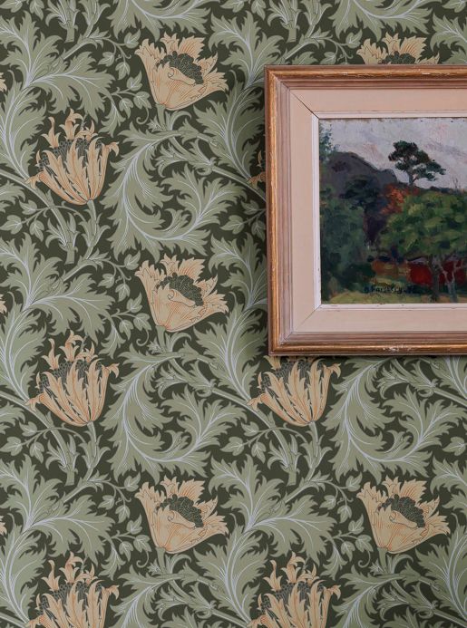 Papel pintado William Morris Papel pintado Maledisan gris verdoso Ver habitación