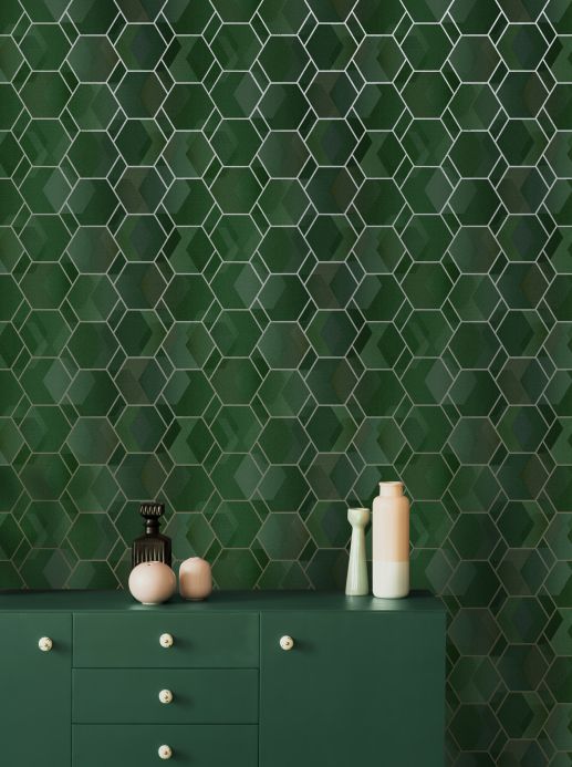 Papel pintado geométrico Papel pintado Opalino tonos de verde Ver habitación