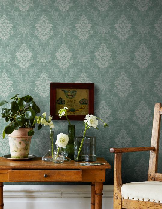Papel de parede clássico Papel de parede Ikena verde menta Ver quarto