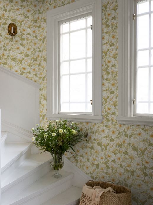 Papel pintado floral Papel pintado Ewa blanco Ver habitación