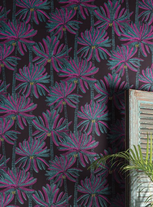 Papel de parede botânico Papel de parede Palm Springs violeta Ver ambiente