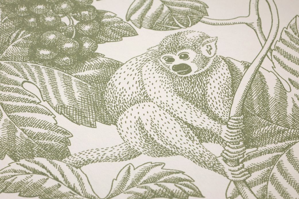 Carta da parati con scimmie Carta da parati Grape Thief verde canna Visuale dettaglio