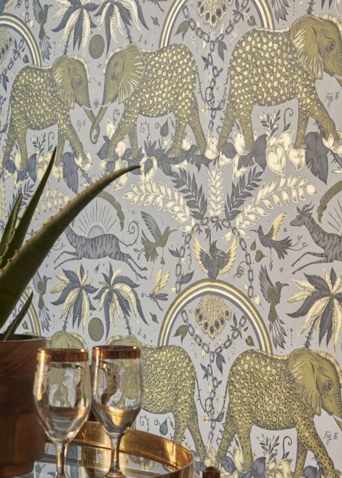 Elephant Wallpaper Wallpaper Zambezi pale yellow Room View