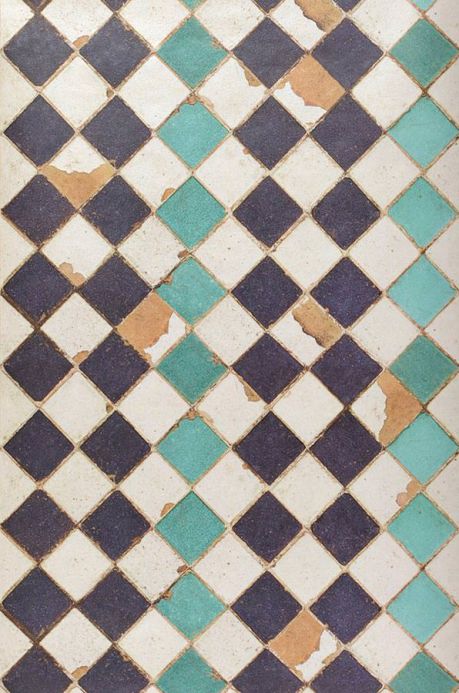 Archiv Wallpaper Tourquoise chess turquoise Roll Width