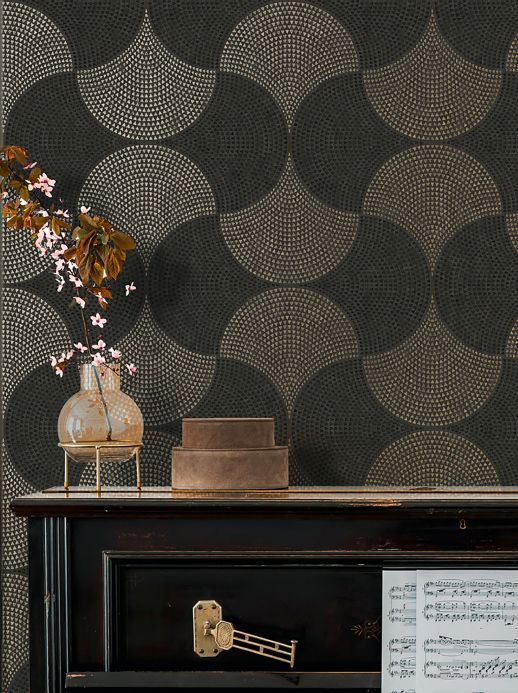 Black Wallpaper Wallpaper Avalon matt gold Room View