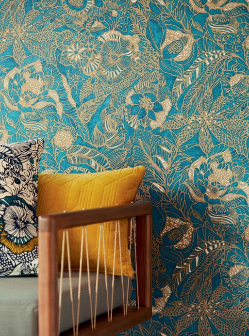 Floral Wallpaper Wallpaper Welamie aqua shimmer Room View