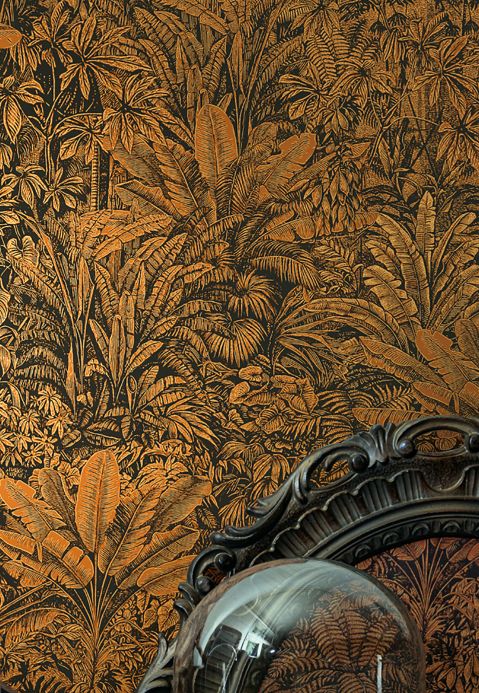 Papel pintado botánico Papel pintado Tropicalia marrón anaranjado Ver habitación