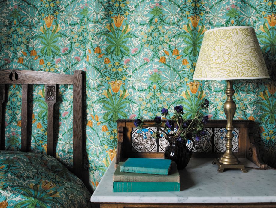 Art Nouveau Wallpaper Wallpaper Rebecca pastel turquoise Room View