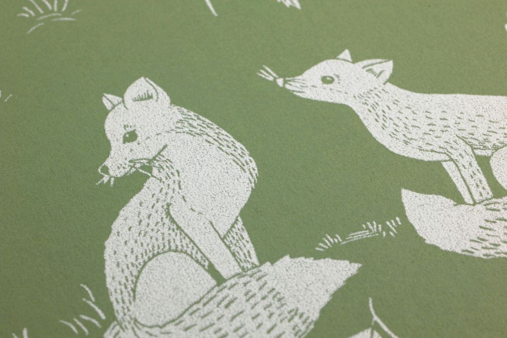 Papier peint avec des animaux Papier peint Nils vert réséda Vue détail